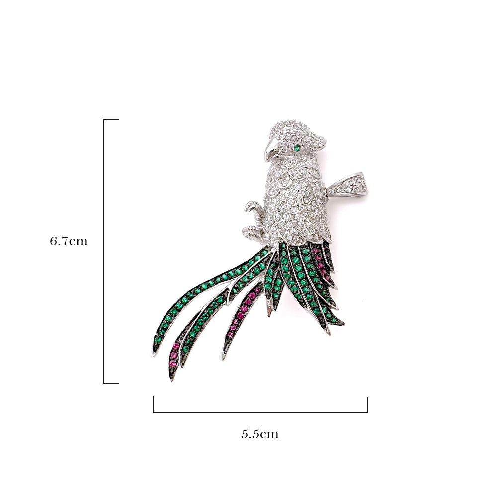 BMC80083 - Fancy Pave Parrot - 2-in-1 Pendant Necklace Brooch