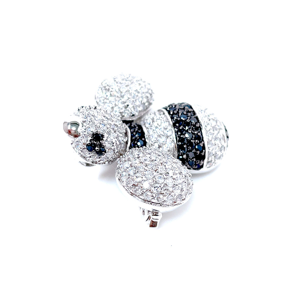 BMC80101 - Black And White Bumble Bee - 2-in-1 Pendant Necklace Brooch