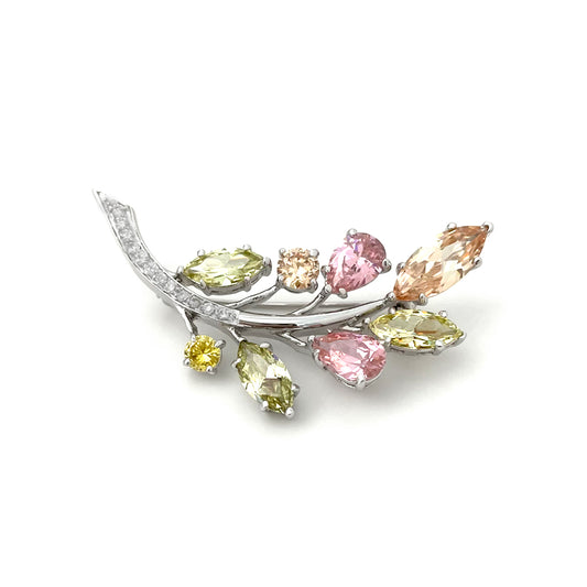 BMC80121Q - Mix Color Gem Leaf - Brooch