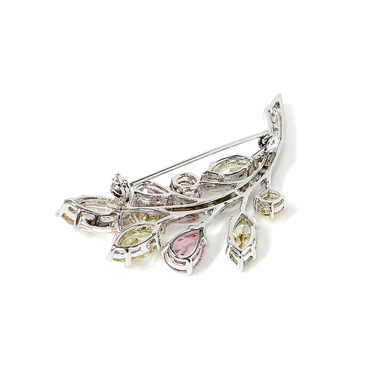 BMC80121Q - Mix Color Gem Leaf - Brooch