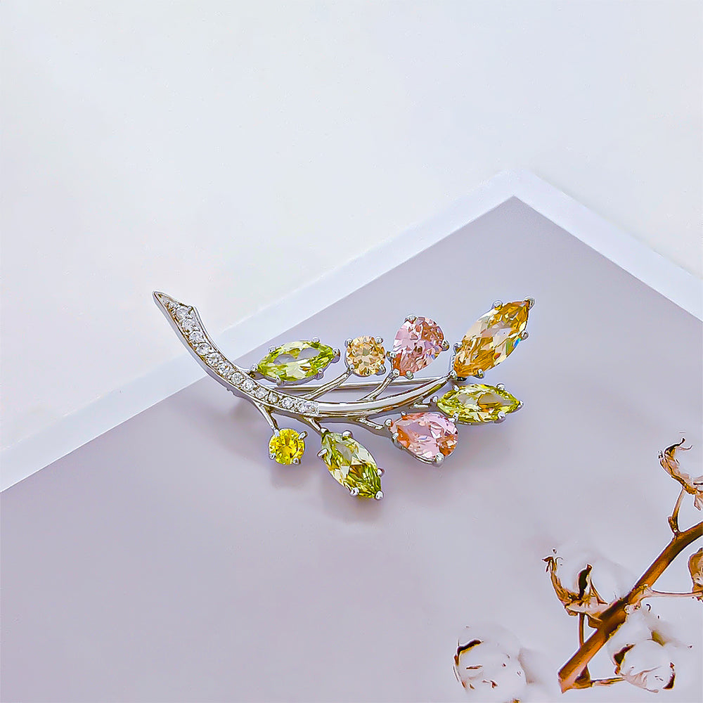 BMC80121Q - Mix Color Gem Leaf - Brooch