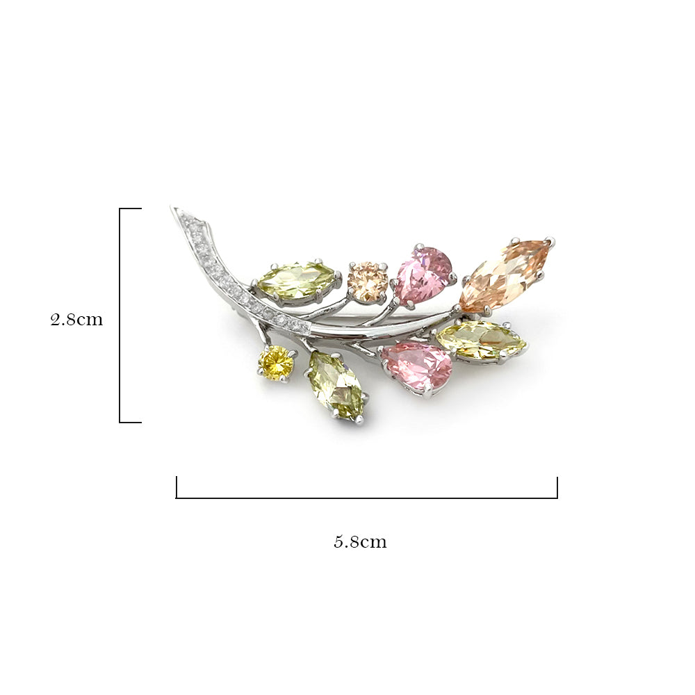 BMC80121Q - Mix Color Gem Leaf - Brooch