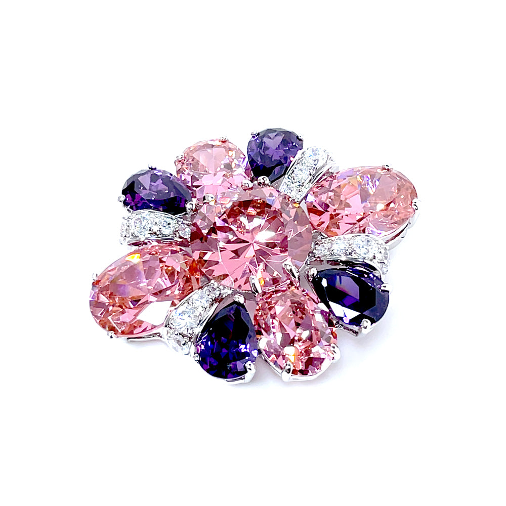 BMC80122 - Art Deco Pink Cz - 2-in-1 Pendant Necklace Brooch