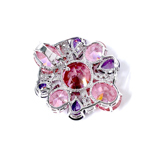 BMC80122 - Art Deco Pink Cz - 2-in-1 Pendant Necklace Brooch