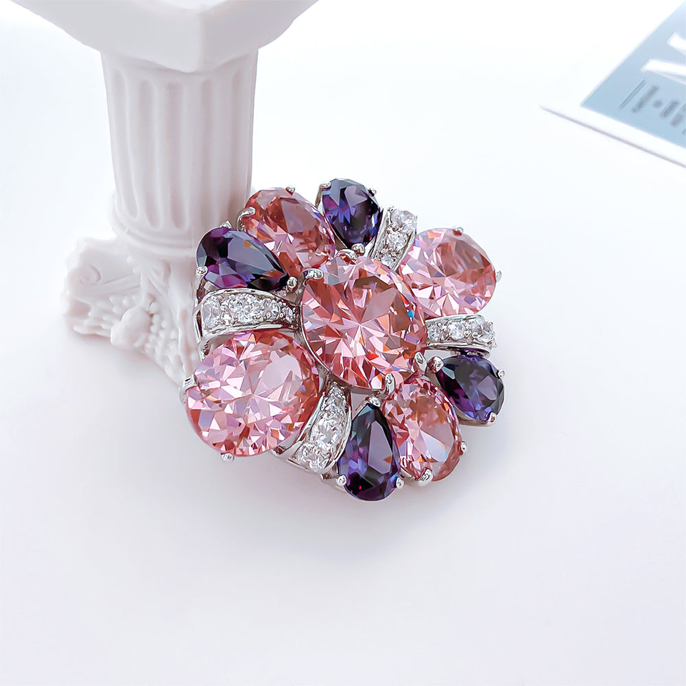 BMC80122 - Art Deco Pink Cz - 2-in-1 Pendant Necklace Brooch