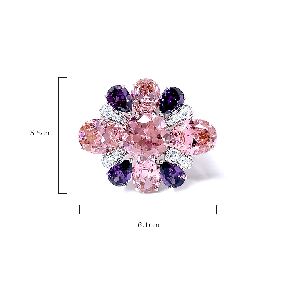 BMC80122 - Art Deco Pink Cz - 2-in-1 Pendant Necklace Brooch