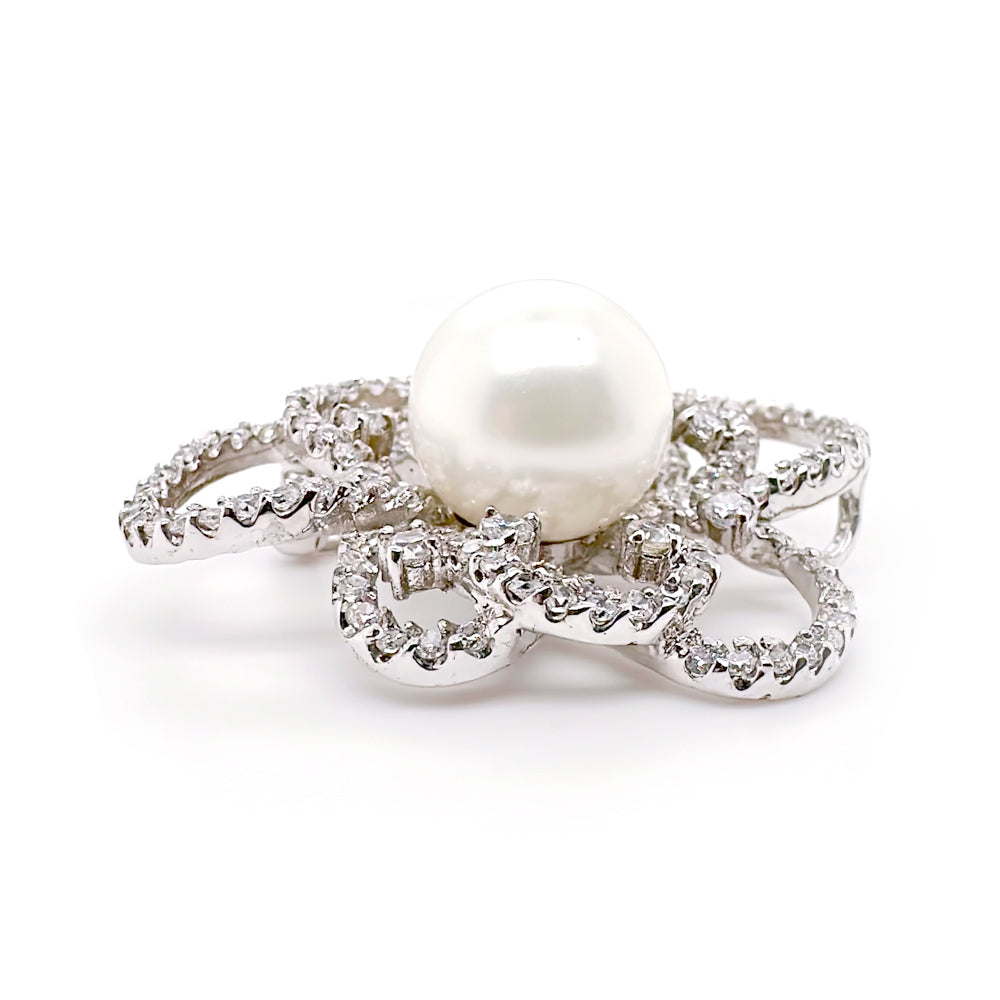 BMC80157 - Gold Color Pearl - 2-in-1 Pendant Necklace Brooch
