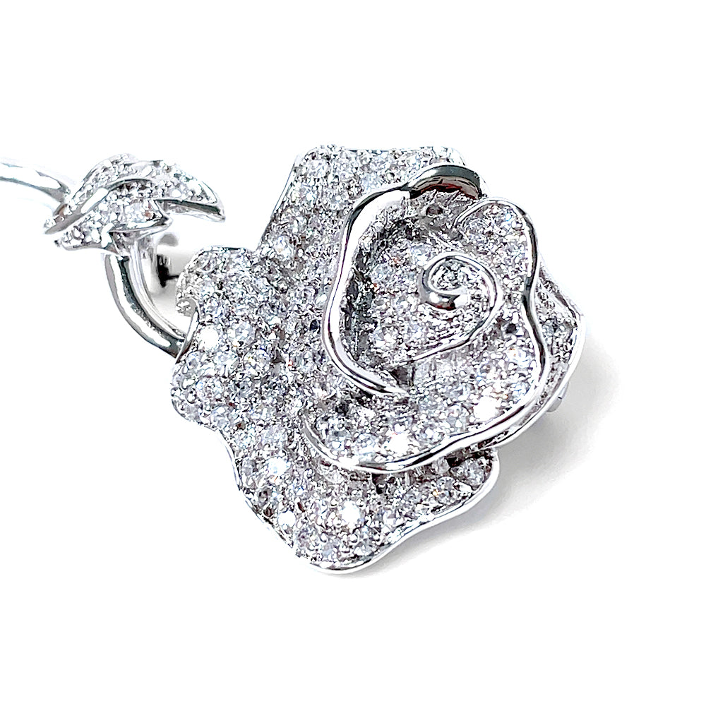 BMC80165 - White Rose - 2-in-1 Pendant Necklace Brooch