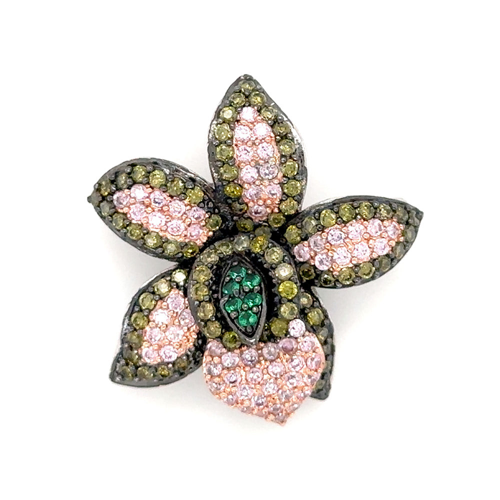 BMC80125 - Mix Color Petal - 2-in-1 Pendant Necklace Brooch