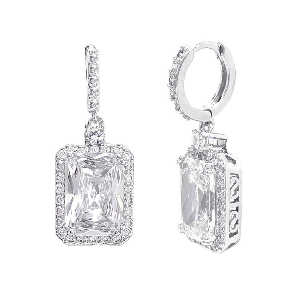 BME80773 - 10Ct CZ Dangle Hoop Statement Earrings - Pendant Earrings