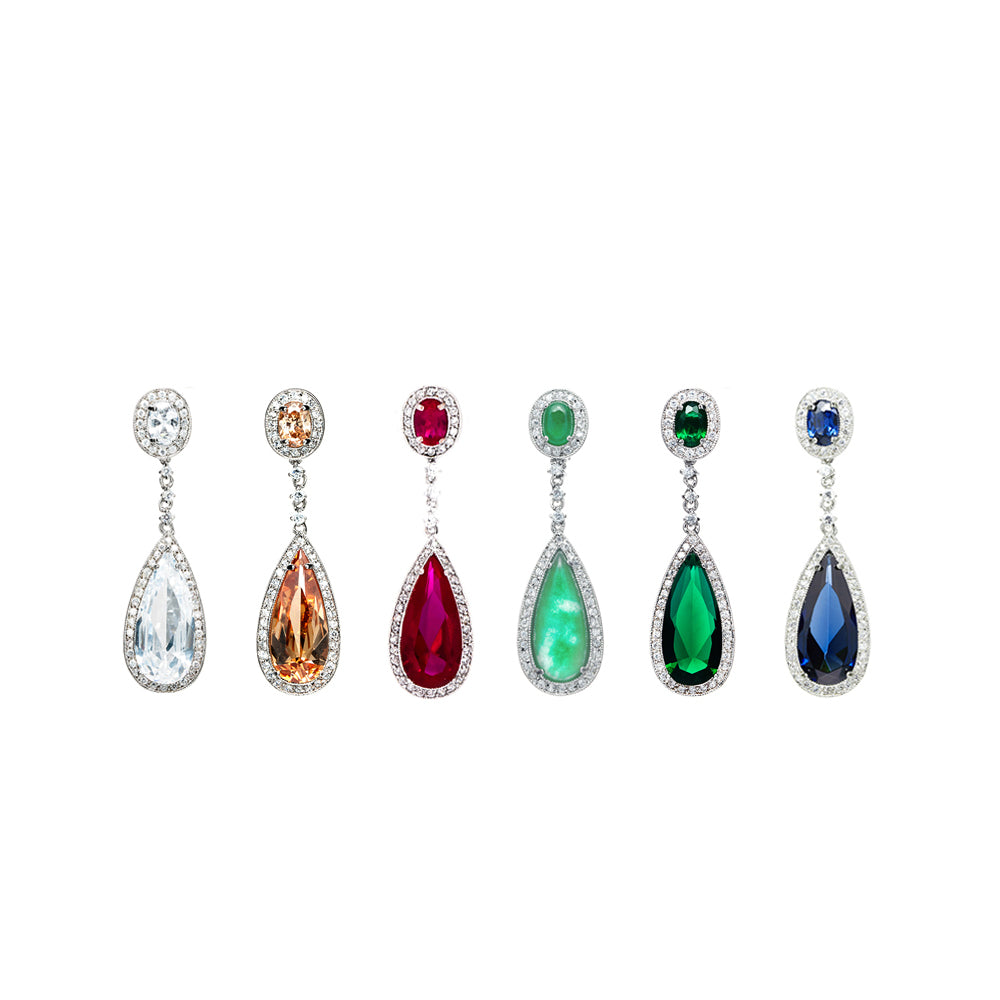 BME80822 - Fancy CZ Bridal Wedding Dangle Earrings - Clip On Earrings