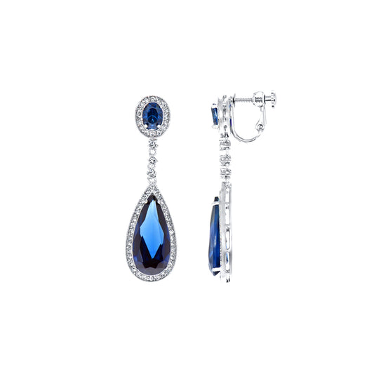 BME80822 - Fancy CZ Bridal Wedding Dangle Earrings - Clip On Earrings