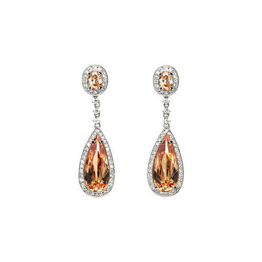 BME80822 - Fancy CZ Bridal Wedding Dangle Earrings - Clip On Earrings