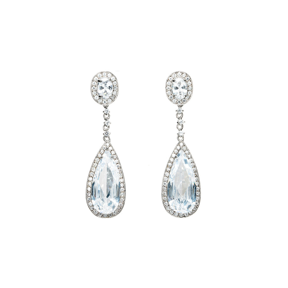 BME80822 - Fancy CZ Bridal Wedding Dangle Earrings - Clip On Earrings