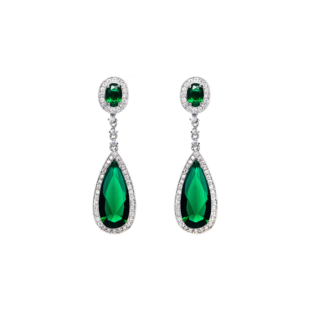 BME80822 - Fancy CZ Bridal Wedding Dangle Earrings - Clip On Earrings