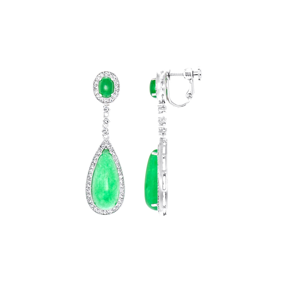 BME80822 - Fancy CZ Bridal Wedding Dangle Earrings - Clip On Earrings