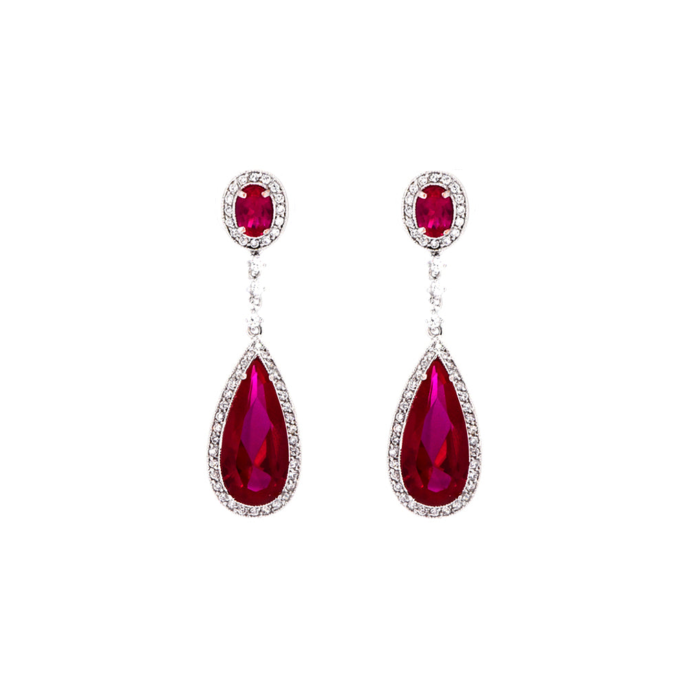 BME80822 - Fancy CZ Bridal Wedding Dangle Earrings - Clip On Earrings