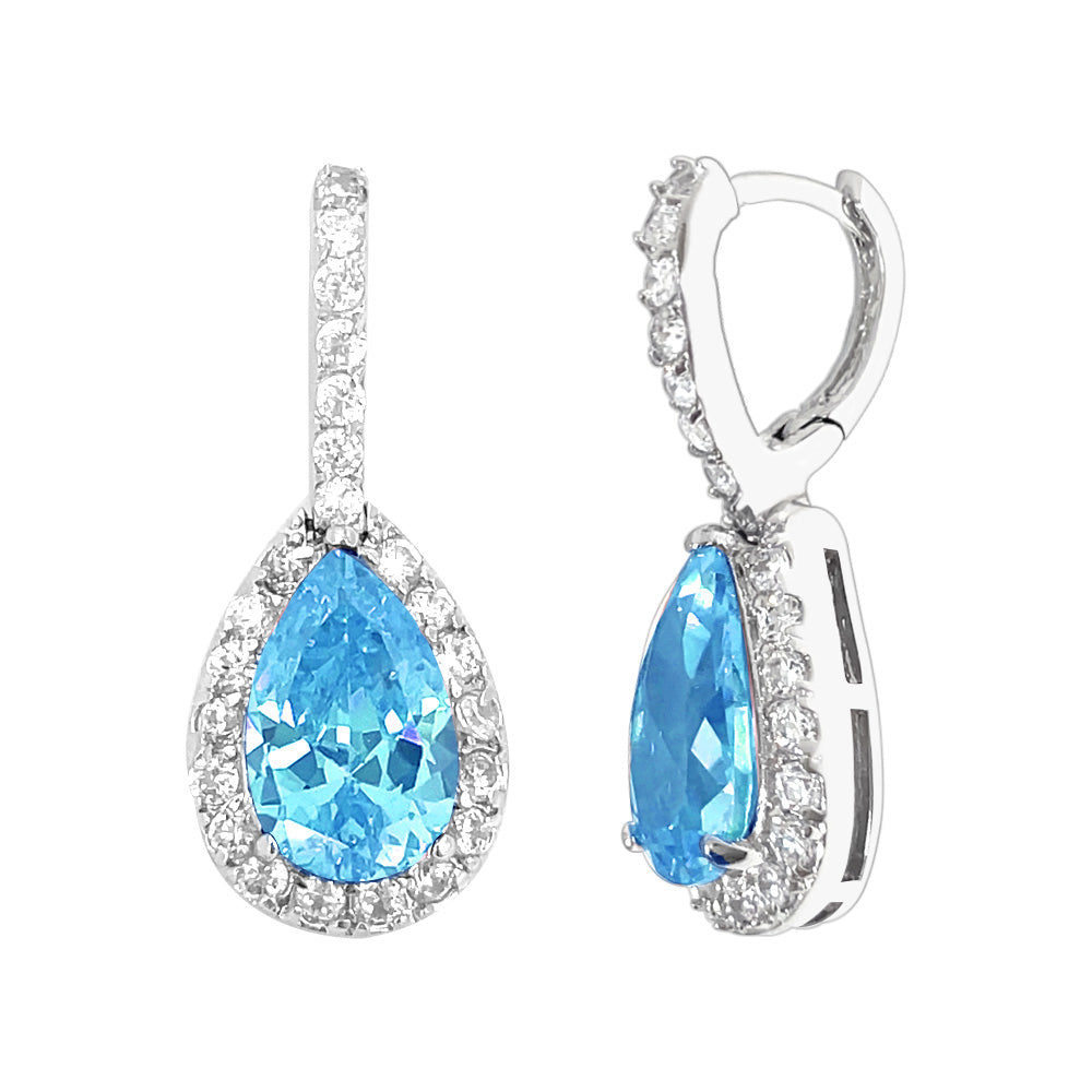 BME80823 - Peardrop Halo Imitation CZ Earrings - Hoop Earrings