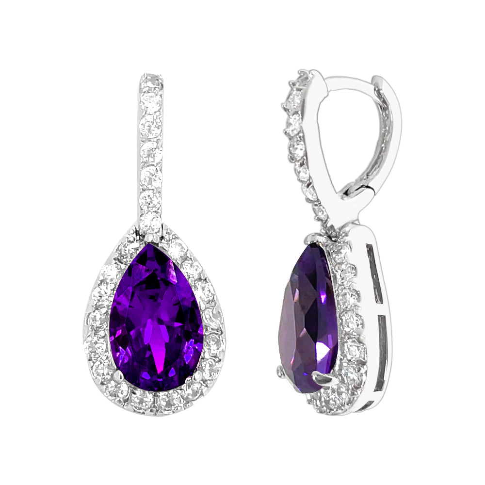 BME80823 - Peardrop Halo Imitation CZ Earrings - Hoop Earrings