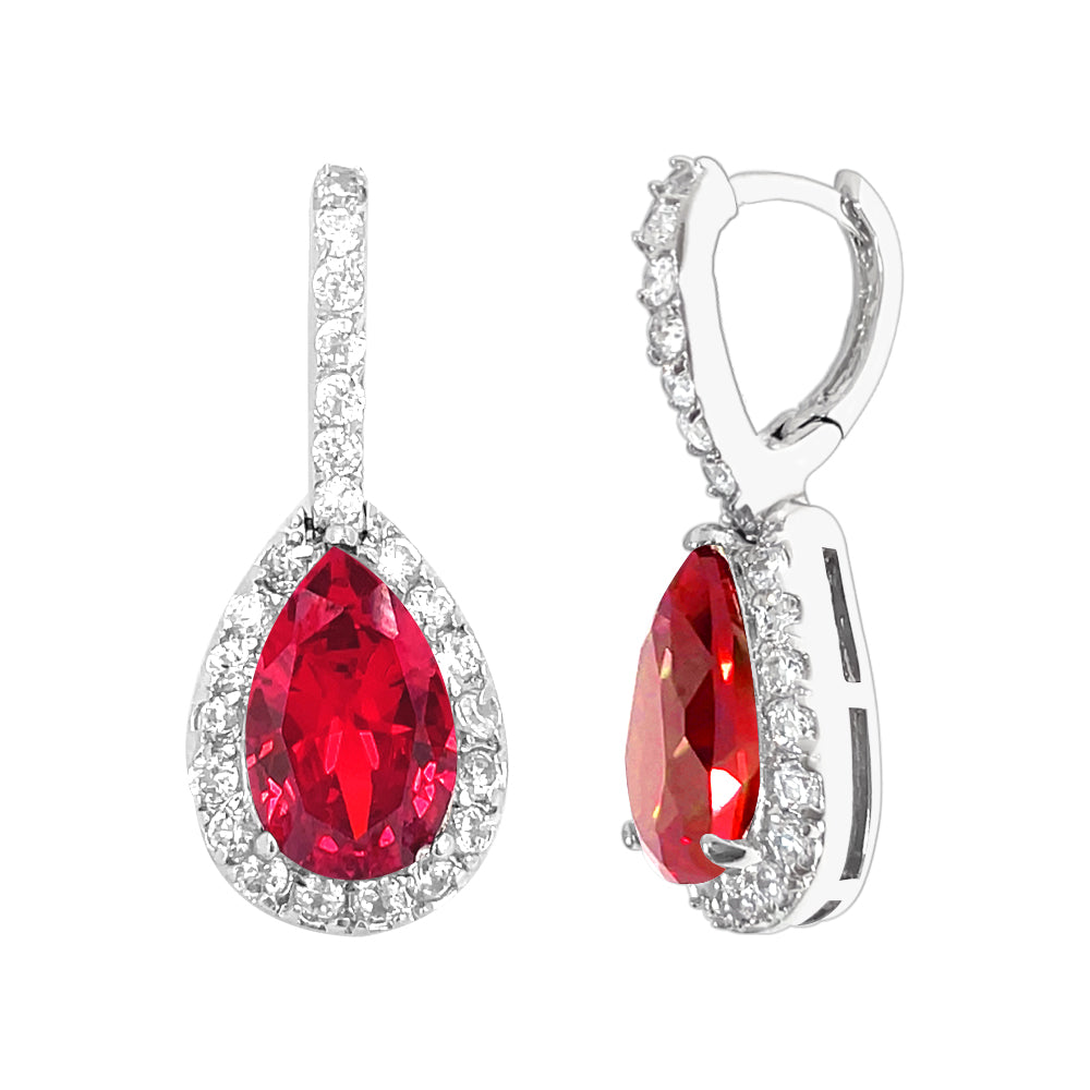 BME80823 - Peardrop Halo Imitation CZ Earrings - Hoop Earrings