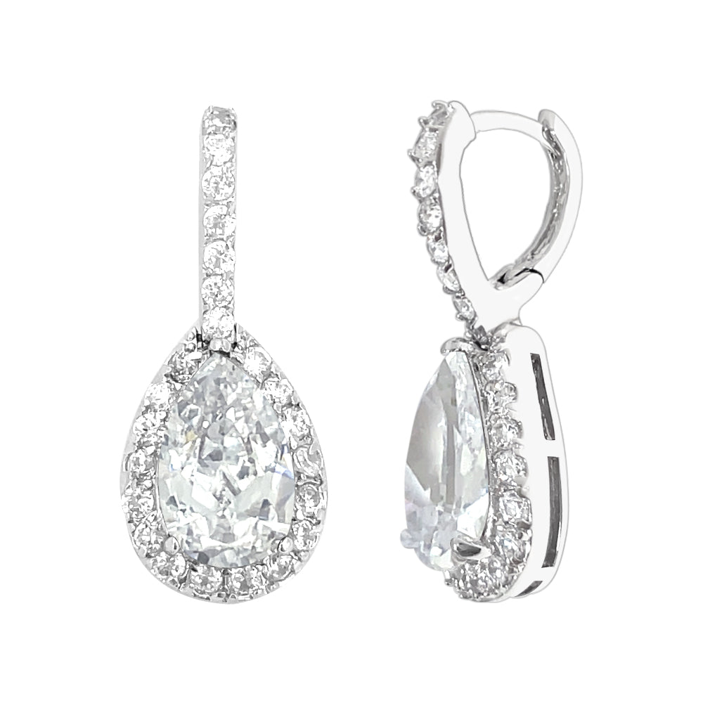 BME80823 - Peardrop Halo Imitation CZ Earrings - Hoop Earrings