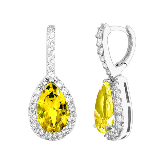 BME80823 - ペアドロップ ハロー イミテーション CZ イヤリング - フープ イヤリング