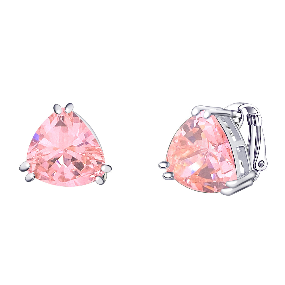 BME221936 - Funky Cubic Zirconia Triangle Trillion Cut Solitaire Earrings- Clip On Earrings