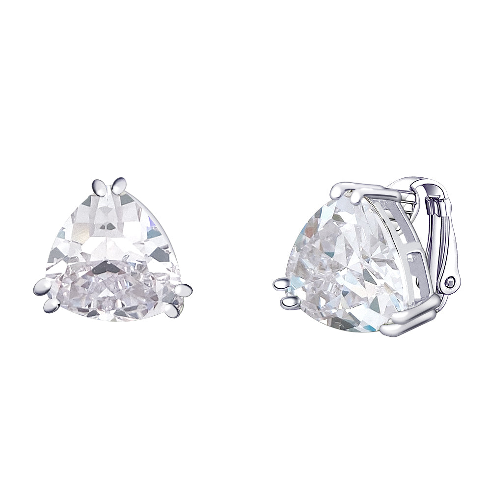 BME221936 - Funky Cubic Zirconia Triangle Trillion Cut Solitaire Earrings- Clip On Earrings
