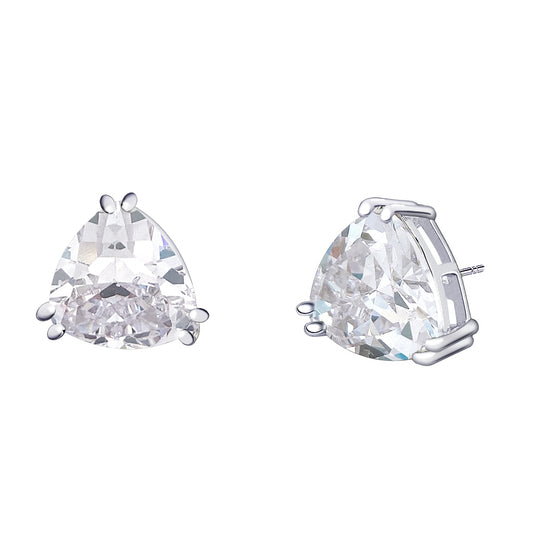 BME221936 - Funky Cubic Zirconia Triangle Trillion Cut Solitaire Earrings - Stud Earrings