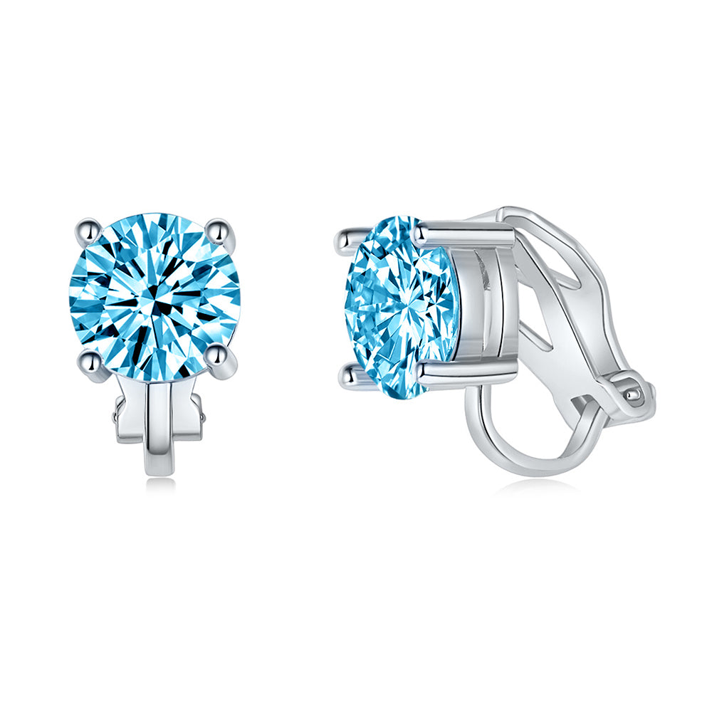BME81194 - Brilliant Cut 2 Carat 8mm Solitaire CZ Earrings - Clip On Earrings