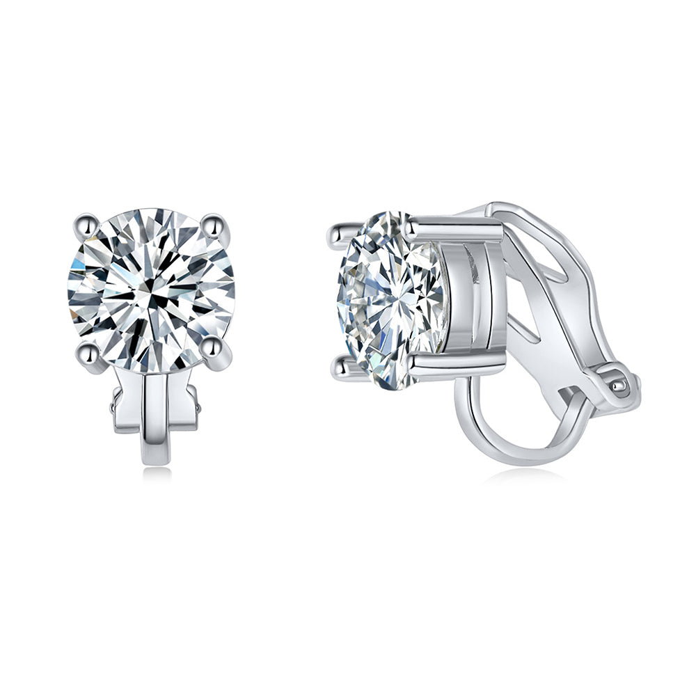 BME81194 - Brilliant Cut 2 Carat 8mm Solitaire CZ Earrings - Clip On Earrings