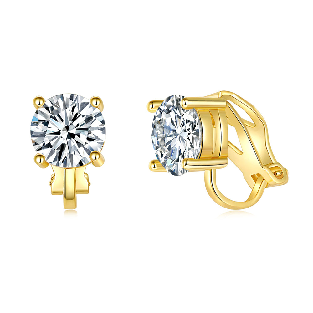 BME81194 - Brilliant Cut 2 Carat 8mm Solitaire CZ Earrings - Clip On Earrings