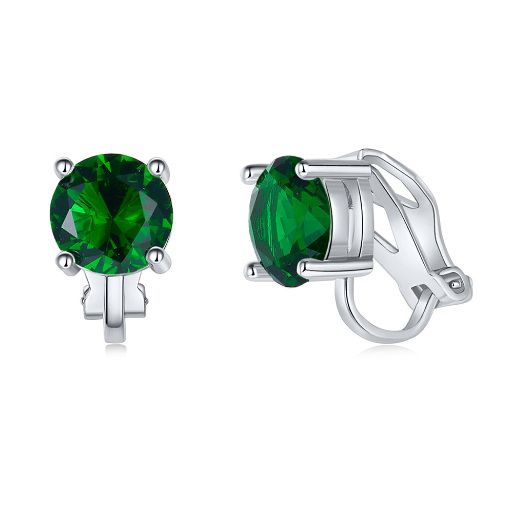 BME81194 - Brilliant Cut 2 Carat 8mm Solitaire CZ Earrings - Clip On Earrings