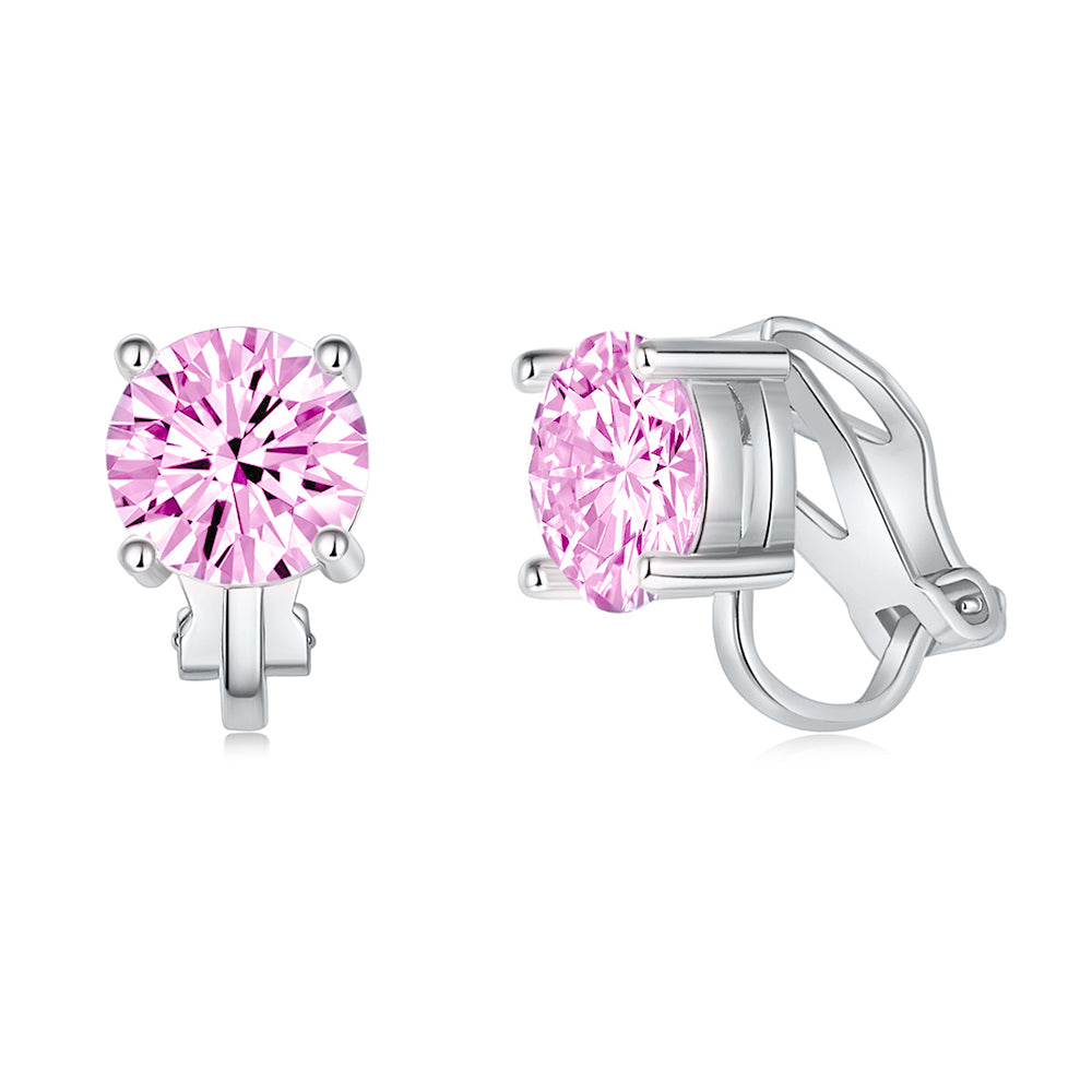 BME81194 - Brilliant Cut 2 Carat 8mm Solitaire CZ Earrings - Clip On Earrings