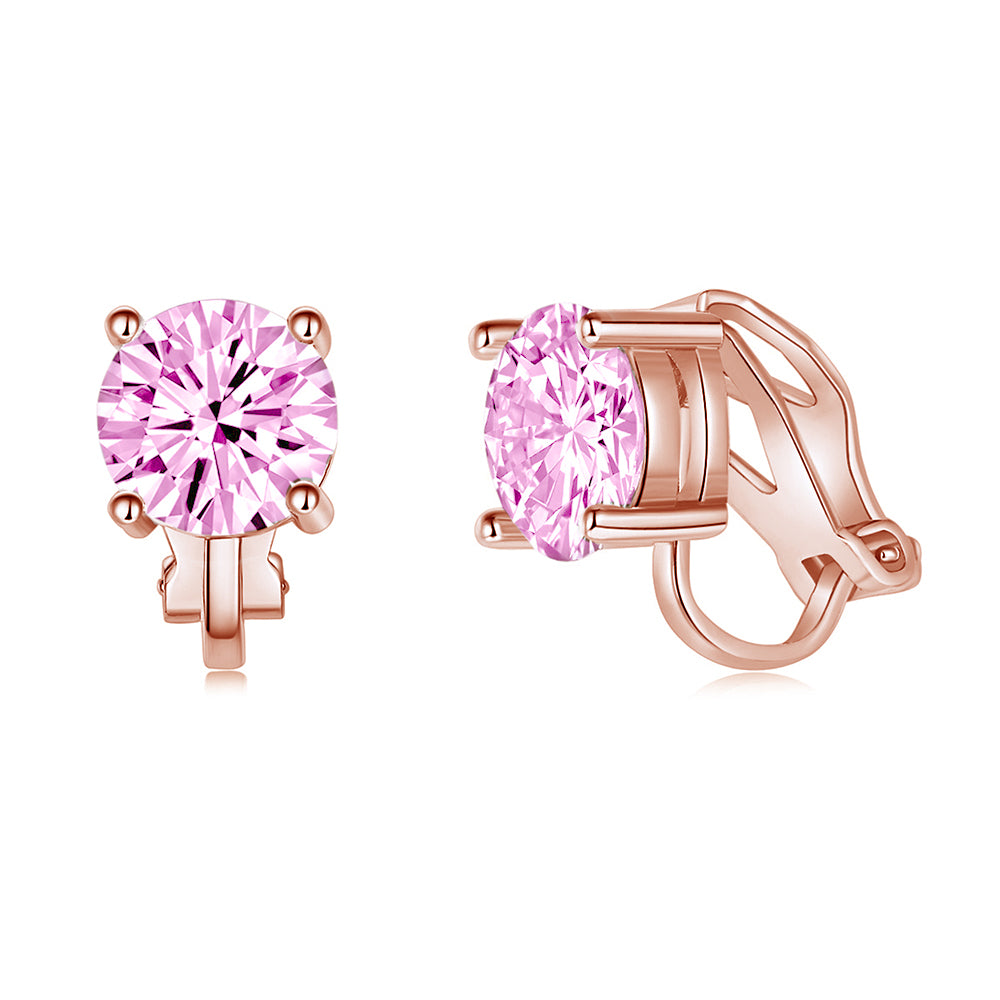 BME81194 - Brilliant Cut 2 Carat 8mm Solitaire CZ Earrings - Clip On Earrings
