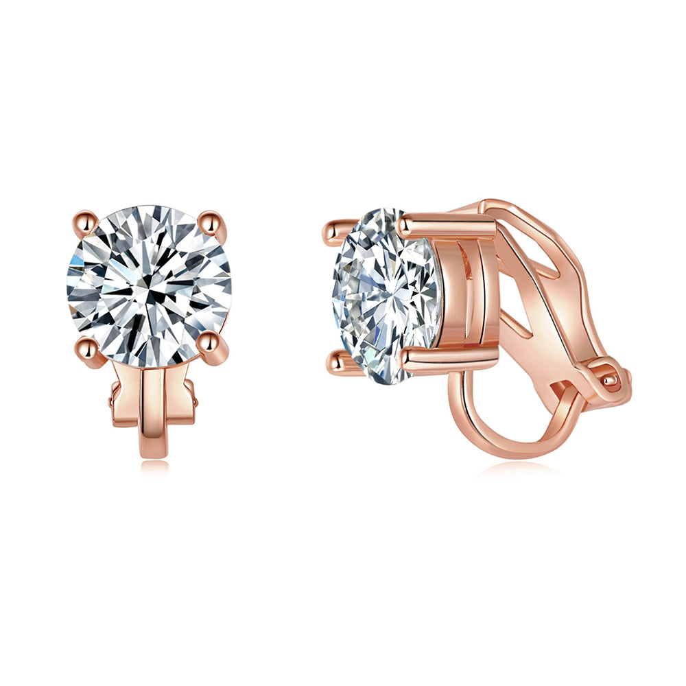 BME81194 - Brilliant Cut 2 Carat 8mm Solitaire CZ Earrings - Clip On Earrings