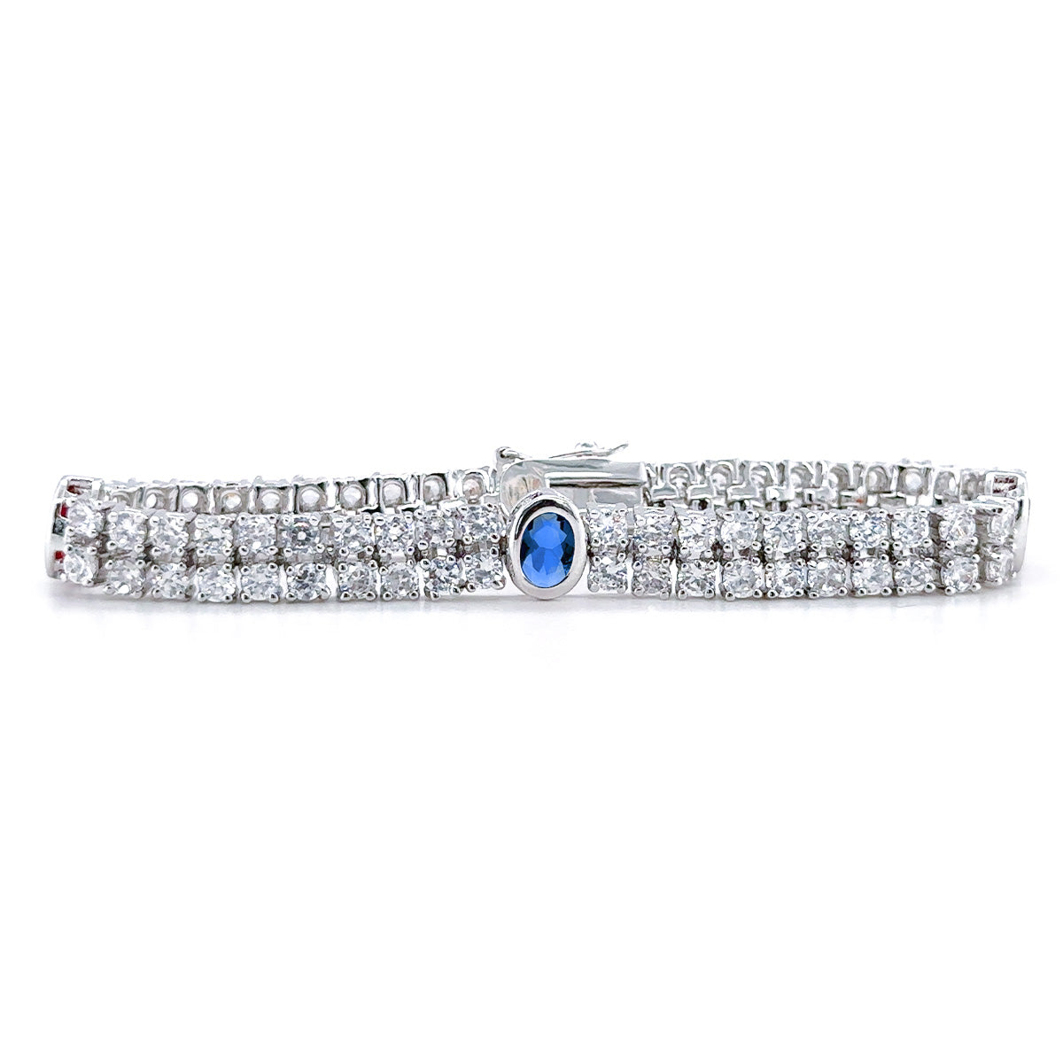 BMB60429 - Oval Center Stone Double Row Round Wh - Bracelet