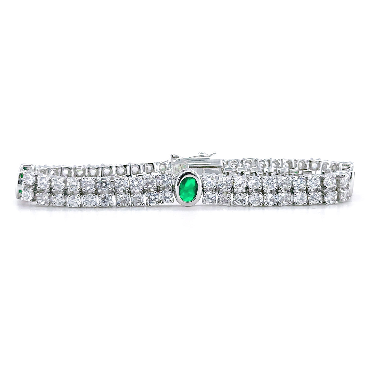 BMB60429 - Oval Center Stone Double Row Round Wh - Bracelet