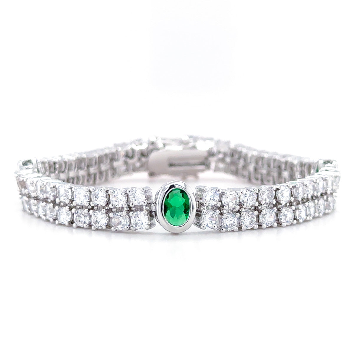 BMB60429 - Oval Center Stone Double Row Round Wh - Bracelet