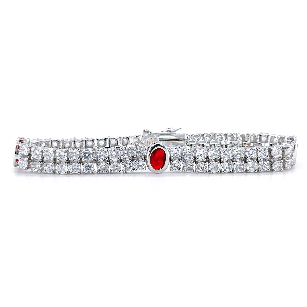 BMB60429 - Oval Center Stone Double Row Round Wh - Bracelet