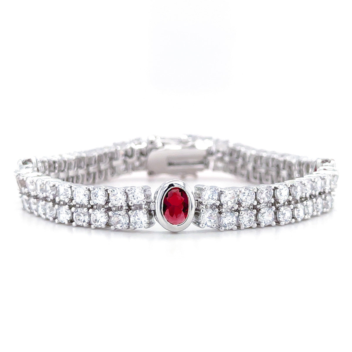 BMB60429 - Oval Center Stone Double Row Round Wh - Bracelet