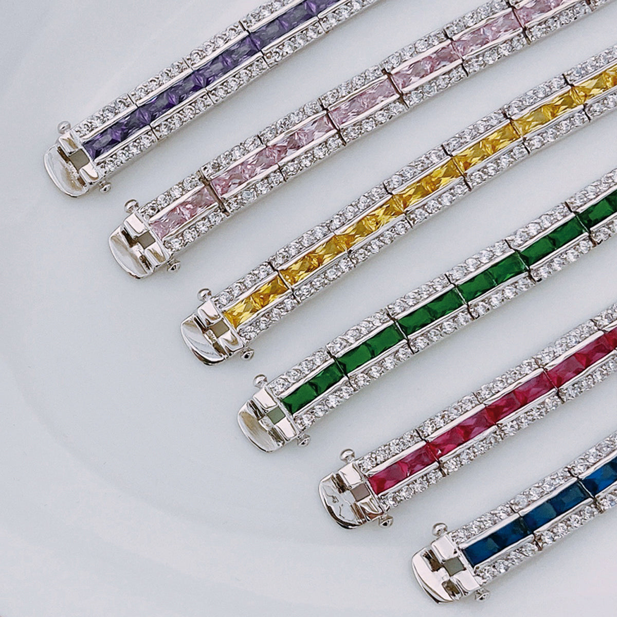 BMB69071 - Art Deco Simulated Baguette Cubic Zirconia Tennis Bracelet - Bracelet