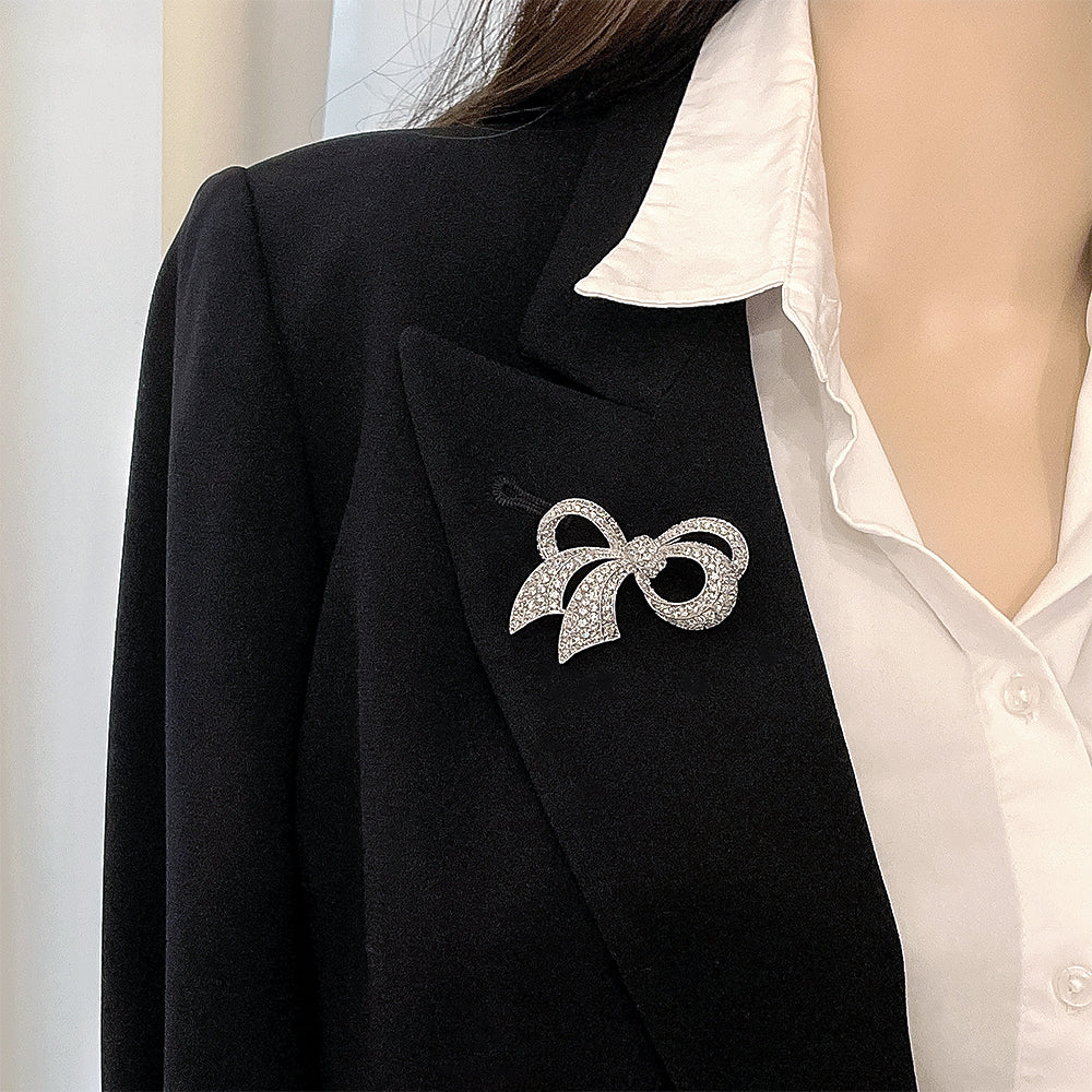 BMC60016 - Bridal Bow Ribbon Pave Cz - Brooch