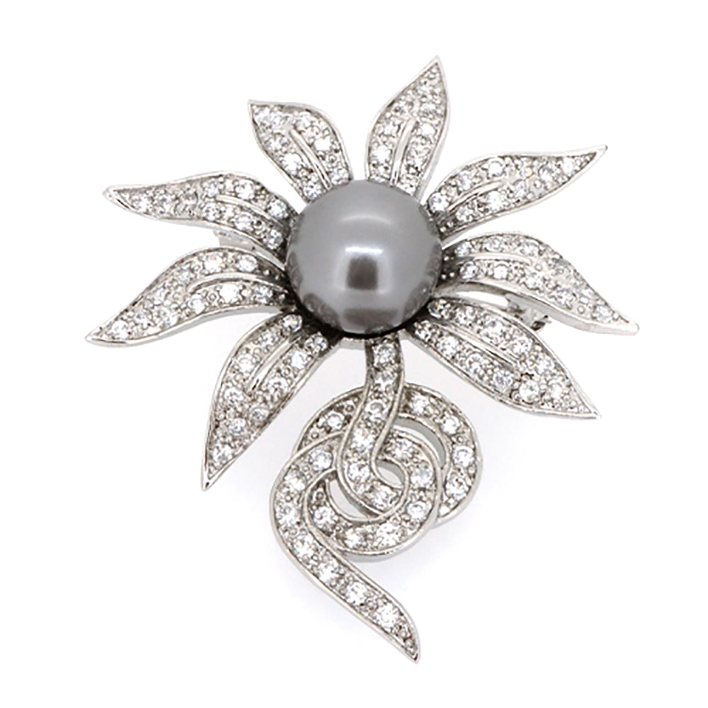 BMC60240 - Flower Of Pearl Heart - Brooch
