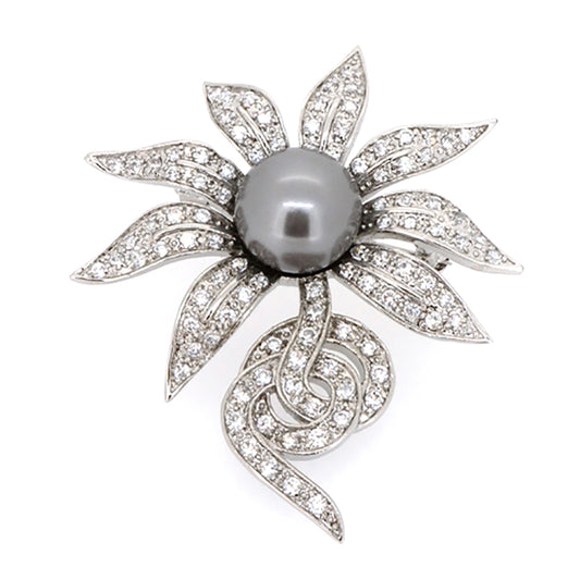 BMC80164 - ホワイトローズグリーンリーフ - ブローチ