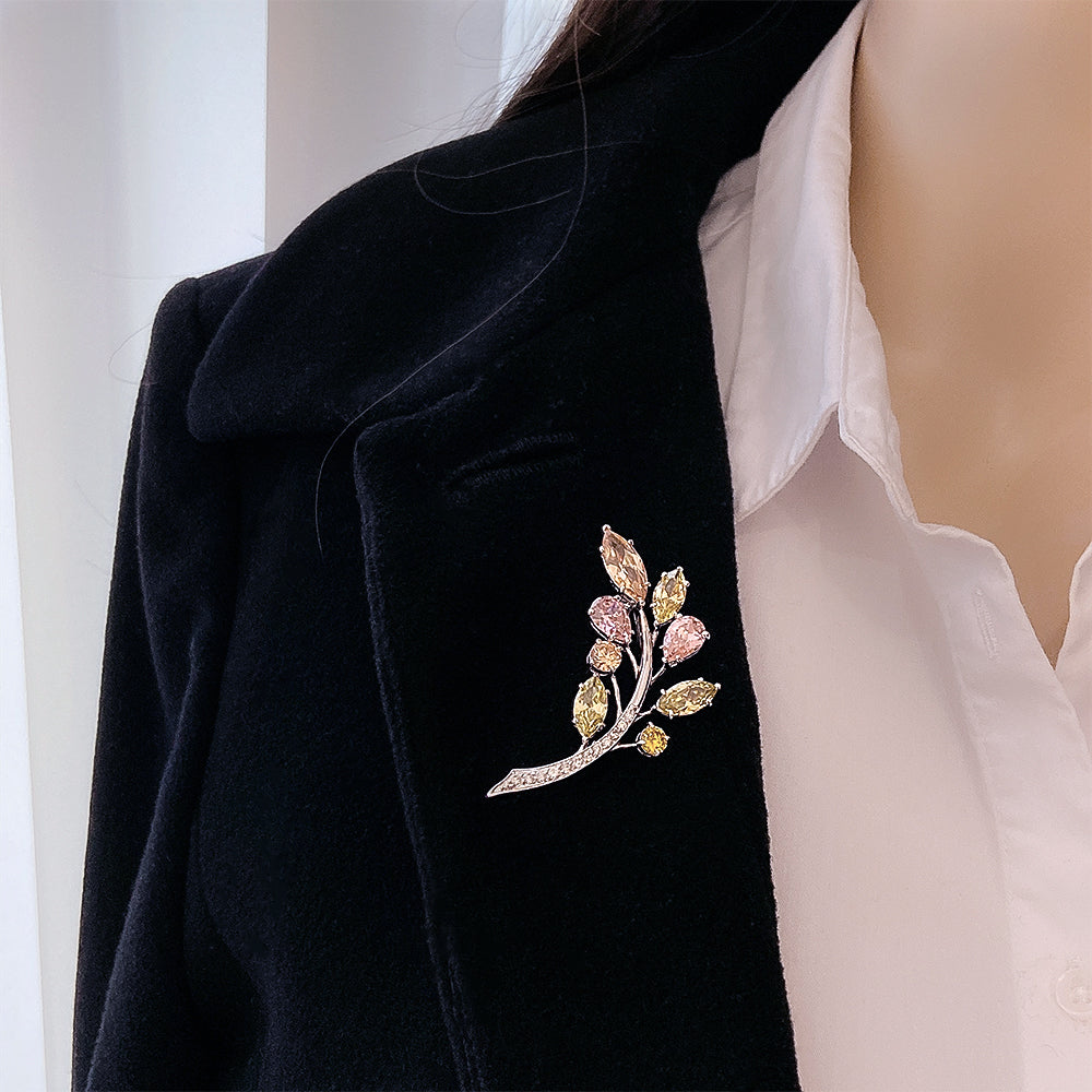 BMC80121Q - Mix Color Gem Leaf - Brooch