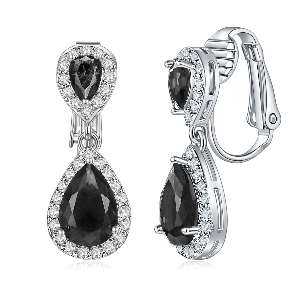 BME200904 - Fancy Teardrop CZ Dangle Earring - Clip On Earrings