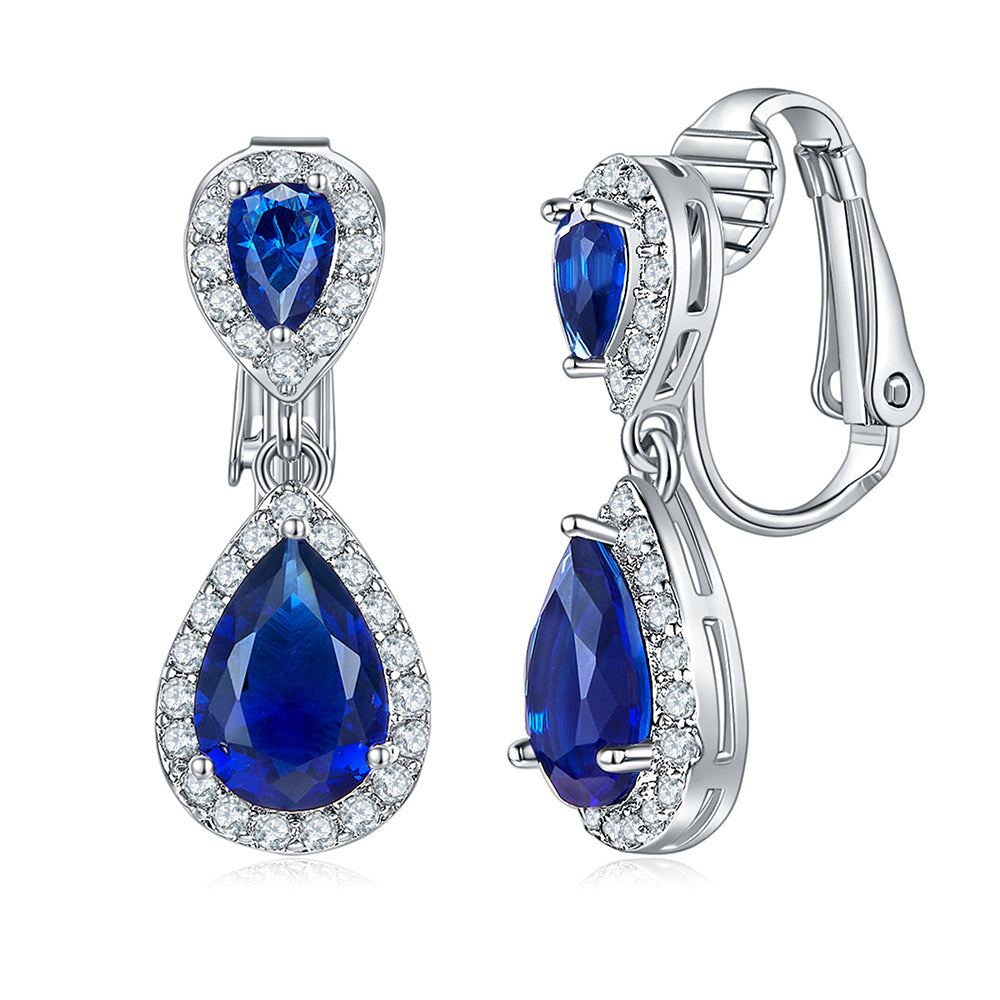 BME200904 - Fancy Teardrop CZ Dangle Earring - Clip On Earrings