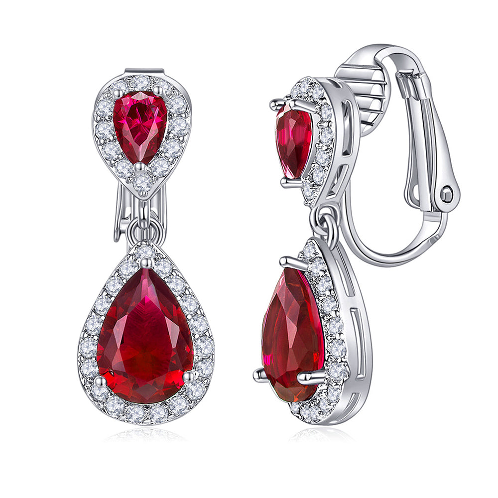 BME200904 - Fancy Teardrop CZ Dangle Earring - Clip On Earrings