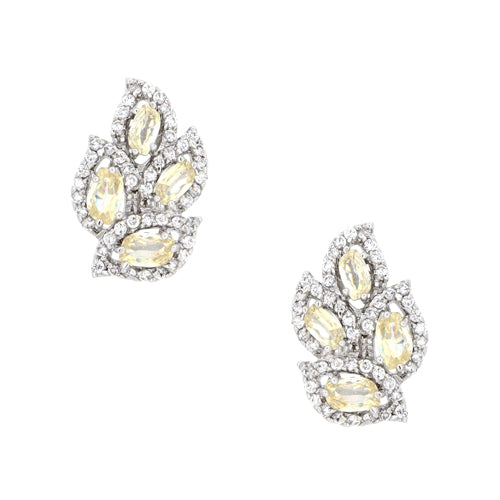 BME80660 - Simulated CZ Leaf Stud Earrings - Stud Earrings